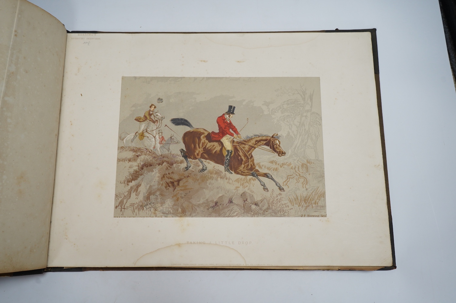 [Herring, J.F.] - Sporting Sketches. 24 chromolithographed plates (with guards), no title of letterpress present: contemp. gilt decorated half morocco and cloth, gilt lettered upper cover, oblong 4to. (1854)